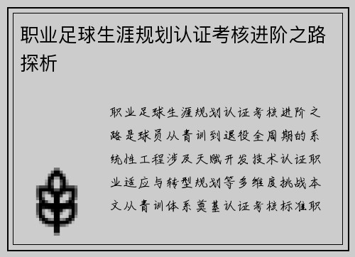 职业足球生涯规划认证考核进阶之路探析