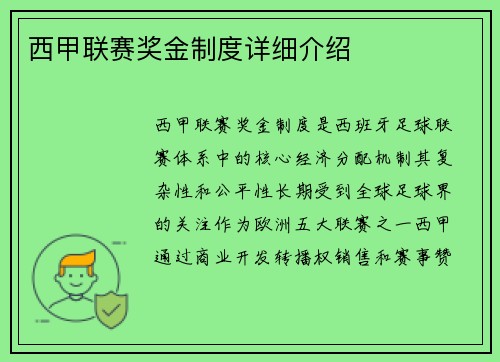 西甲联赛奖金制度详细介绍