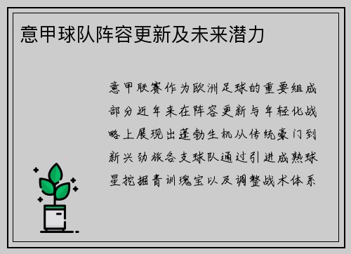 意甲球队阵容更新及未来潜力